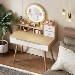 Bellemave® Makeup Vanity Desk with 3 Adjustable Lighted Mirror with Solid Wood Table Feet , 4 Drawers and 3 Open Shelves - Bellemave