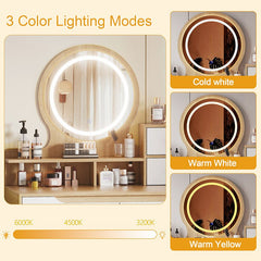 Bellemave® Makeup Vanity Desk with 3 Adjustable Lighted Mirror with Solid Wood Table Feet , 4 Drawers and 3 Open Shelves - Bellemave