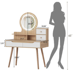 Bellemave® Makeup Vanity Desk with 3 Adjustable Lighted Mirror with Solid Wood Table Feet , 4 Drawers and 3 Open Shelves - Bellemave