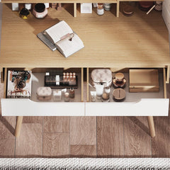 Bellemave® Makeup Vanity Desk with 3 Adjustable Lighted Mirror with Solid Wood Table Feet , 4 Drawers and 3 Open Shelves - Bellemave
