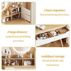 Bellemave® Makeup Vanity Desk with 3 Adjustable Lighted Mirror with Solid Wood Table Feet , 4 Drawers and 3 Open Shelves - Bellemave