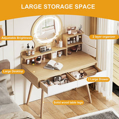 Bellemave® Makeup Vanity Desk with 3 Adjustable Lighted Mirror with Solid Wood Table Feet , 4 Drawers and 3 Open Shelves - Bellemave