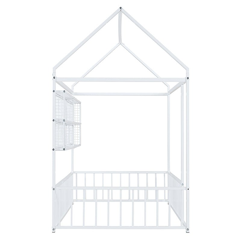 Bellemave® Metal Bed House Bed Frame with Fence and Shelves - Bellemave