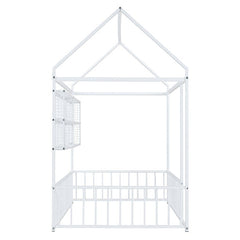 Bellemave® Metal Bed House Bed Frame with Fence and Shelves - Bellemave
