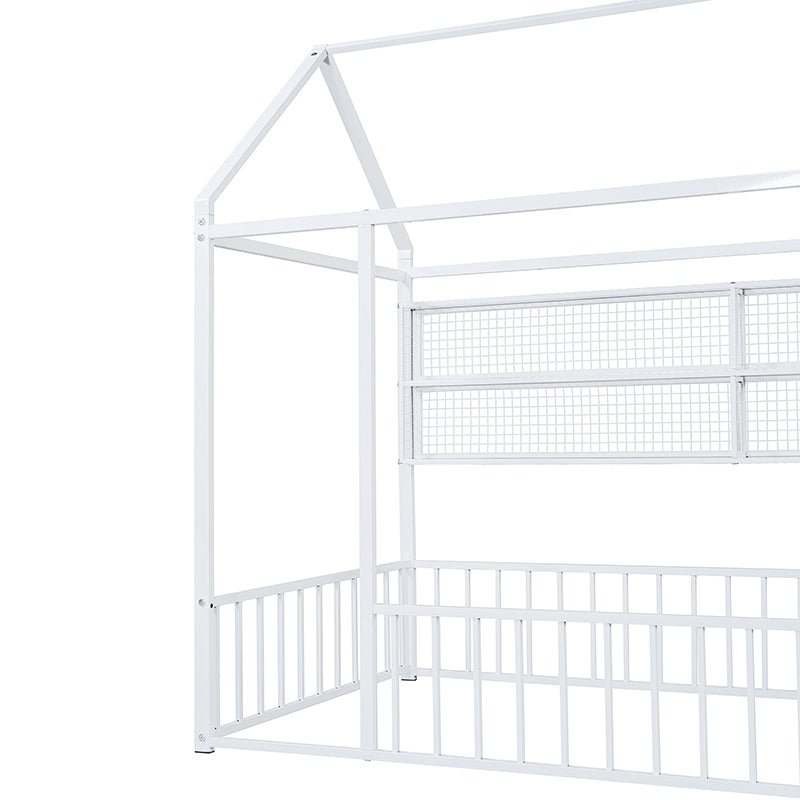 Bellemave® Metal Bed House Bed Frame with Fence and Shelves - Bellemave