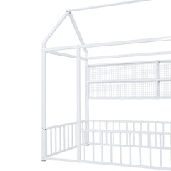 Bellemave® Metal Bed House Bed Frame with Fence and Shelves - Bellemave