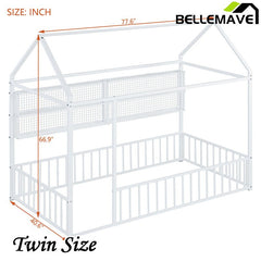 Bellemave® Metal Bed House Bed Frame with Fence and Shelves - Bellemave