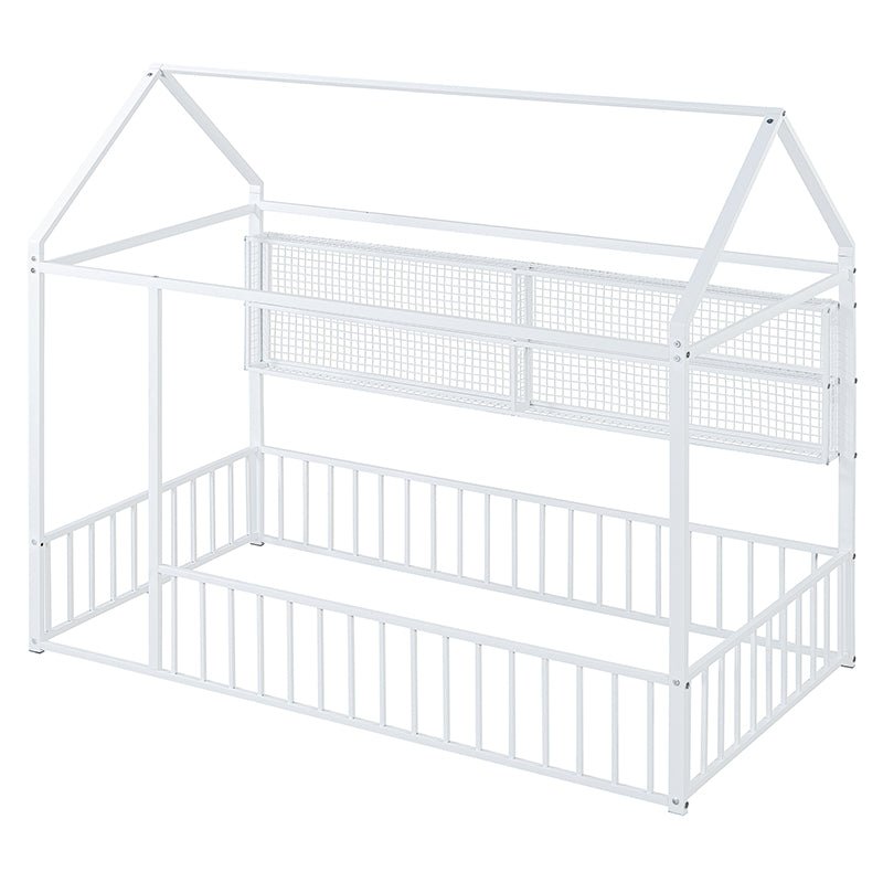 Bellemave® Metal Bed House Bed Frame with Fence and Shelves - Bellemave