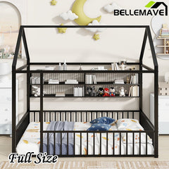 Bellemave® Metal Bed House Bed Frame with Fence and Shelves - Bellemave