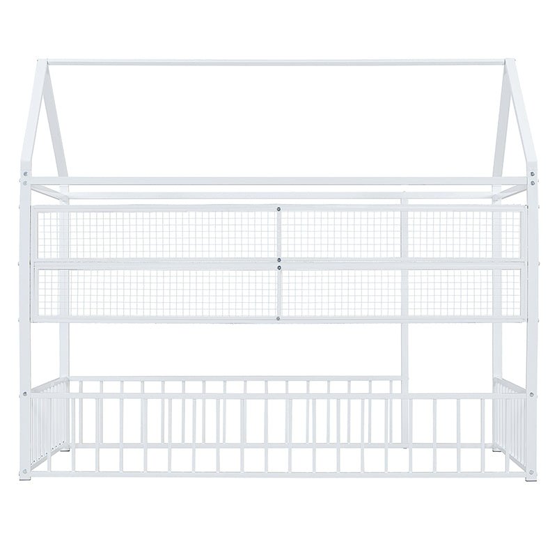Bellemave® Metal Bed House Bed Frame with Fence and Shelves - Bellemave