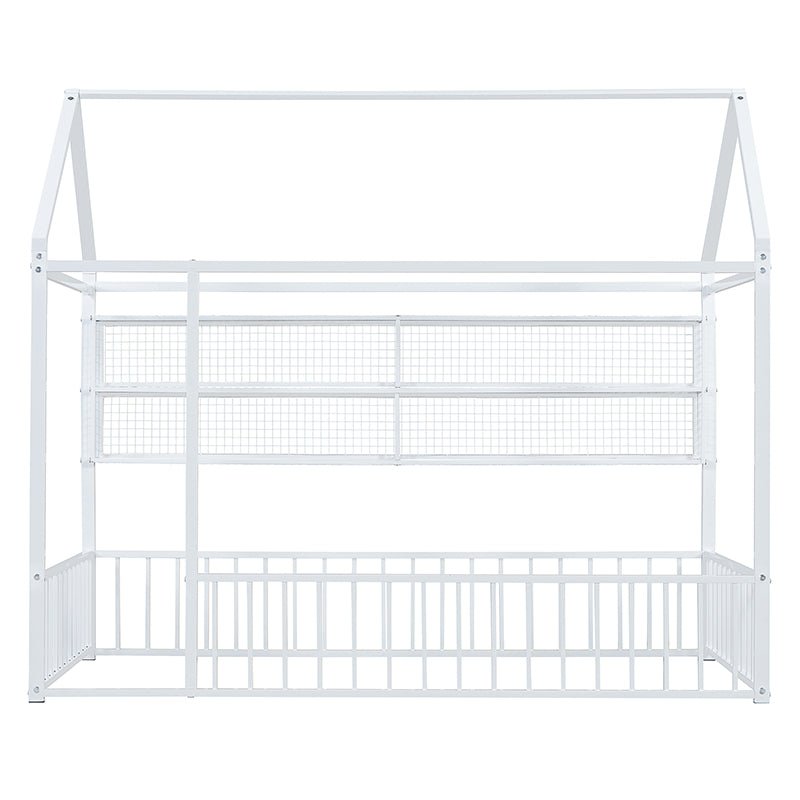 Bellemave® Metal Bed House Bed Frame with Fence and Shelves - Bellemave