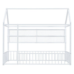 Bellemave® Metal Bed House Bed Frame with Fence and Shelves - Bellemave