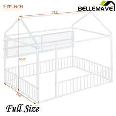 Bellemave® Metal Bed House Bed Frame with Fence and Shelves - Bellemave
