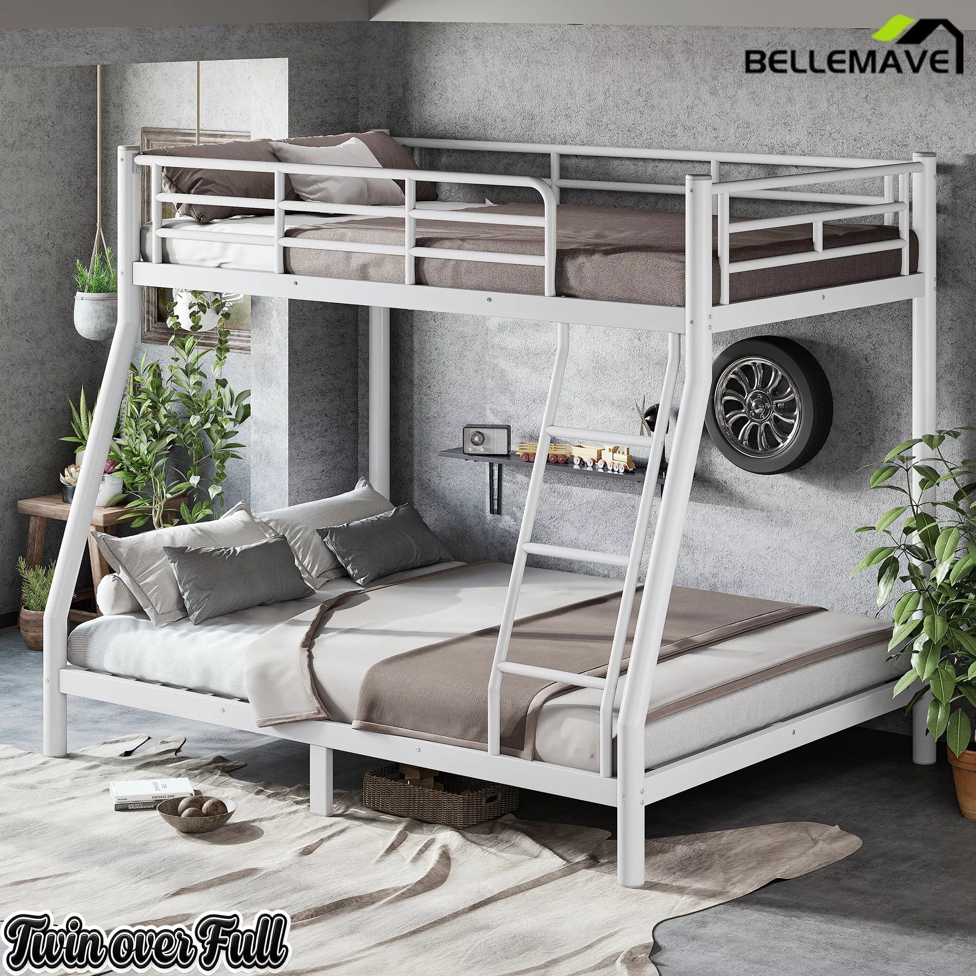 Bellemave® Metal Bunk Bed for Teens and Adults, Space Saving Heavy Duty Steel Frame with Round Tube Design, No Box Spring Needed - Bellemave