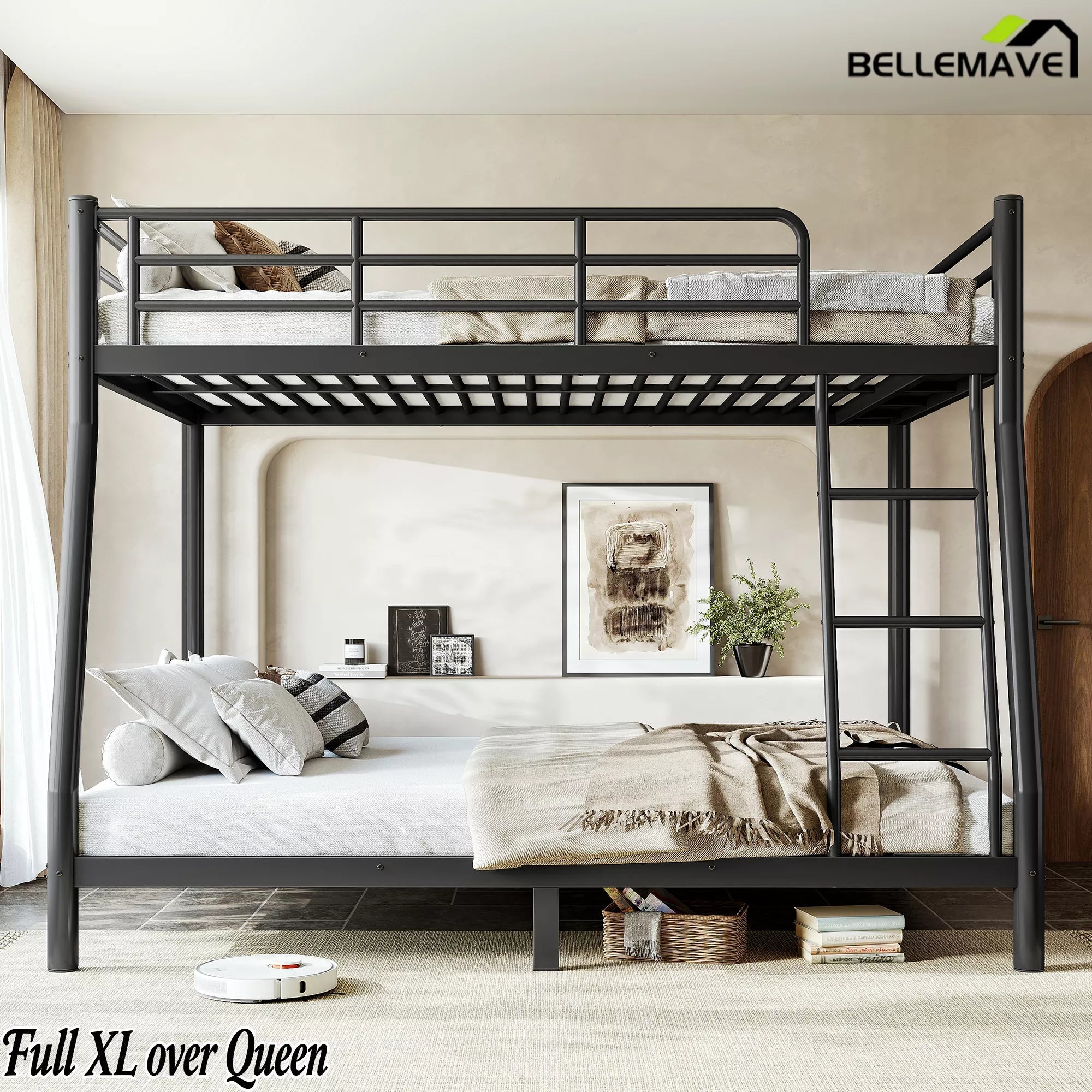 Bellemave® Metal Bunk Bed for Teens and Adults, Space Saving Heavy Duty Steel Frame with Round Tube Design, No Box Spring Needed - Bellemave