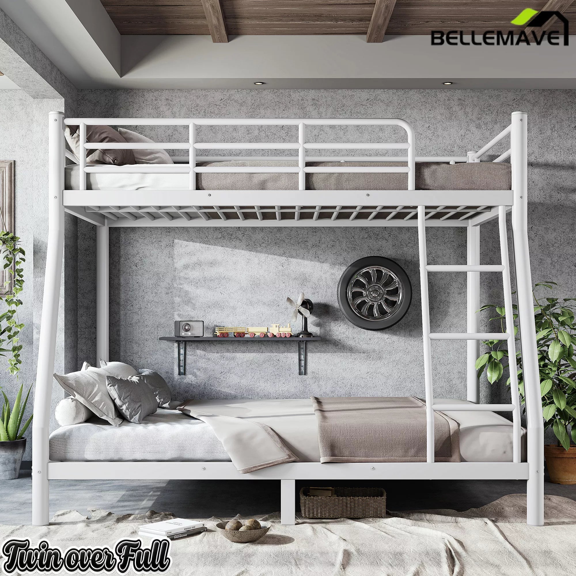 Bellemave® Metal Bunk Bed for Teens and Adults, Space Saving Heavy Duty Steel Frame with Round Tube Design, No Box Spring Needed - Bellemave
