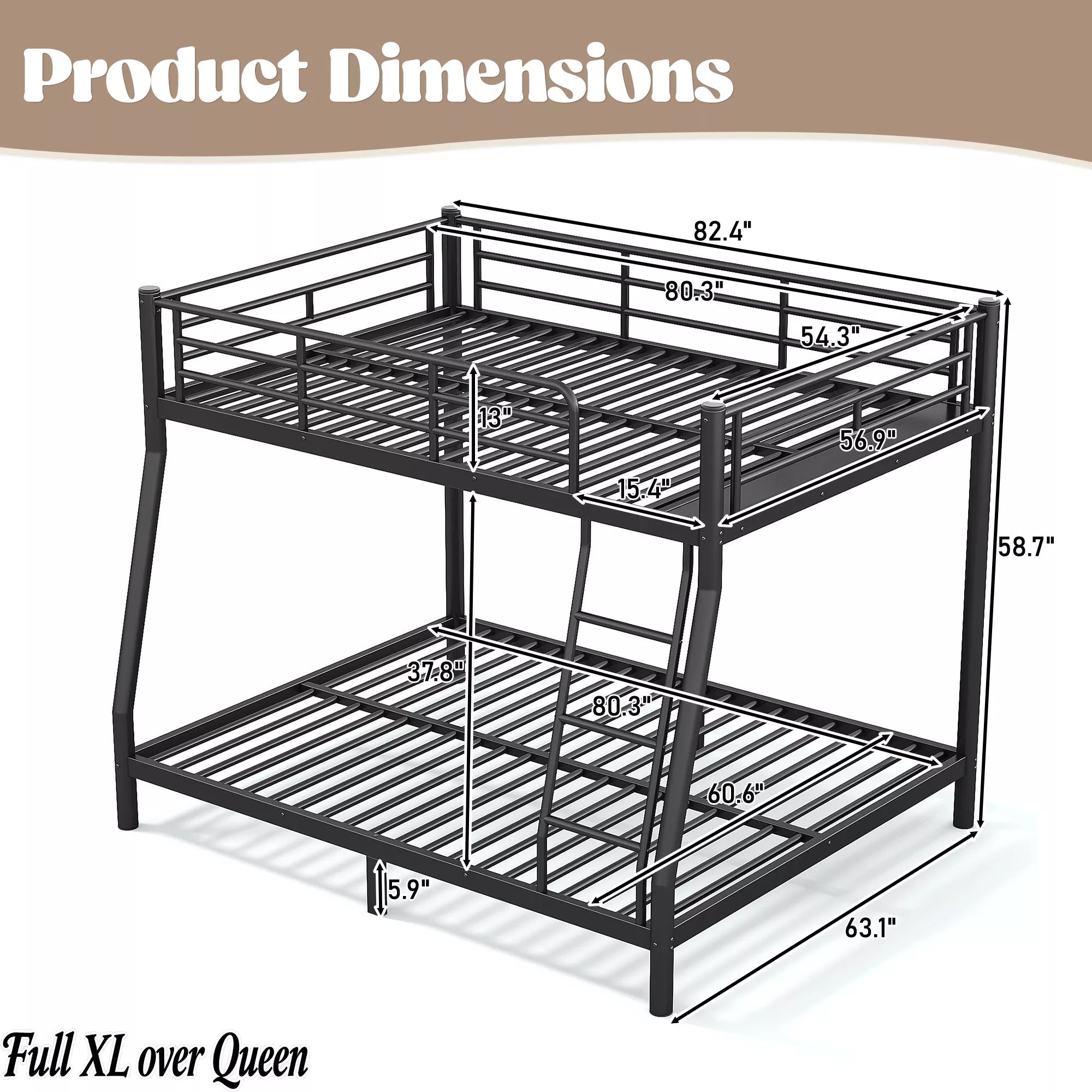 Bellemave® Metal Bunk Bed for Teens and Adults, Space Saving Heavy Duty Steel Frame with Round Tube Design, No Box Spring Needed - Bellemave