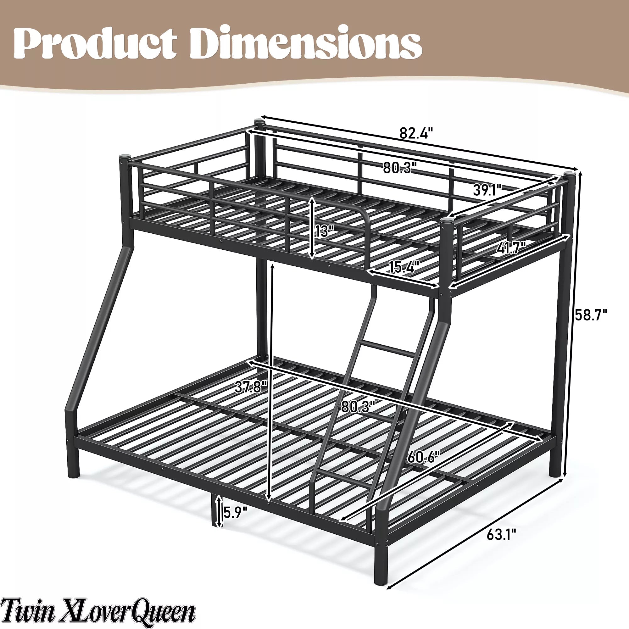 Bellemave® Metal Bunk Bed for Teens and Adults, Space Saving Heavy Duty Steel Frame with Round Tube Design, No Box Spring Needed - Bellemave