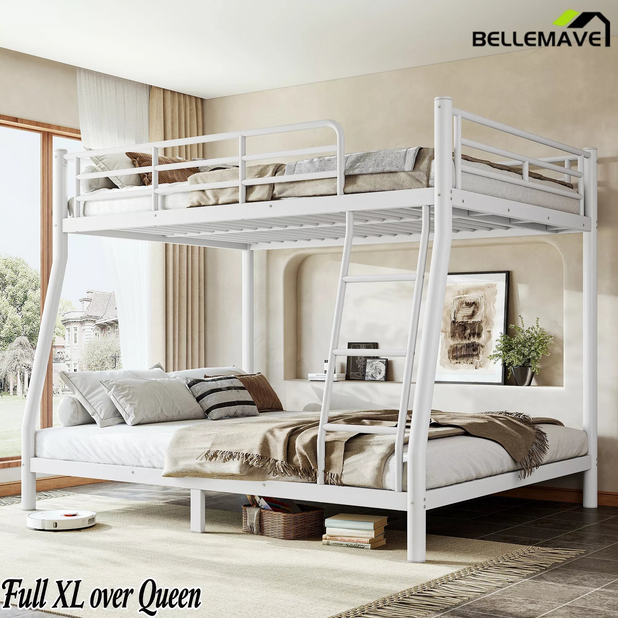 Bellemave® Metal Bunk Bed for Teens and Adults, Space Saving Heavy Duty Steel Frame with Round Tube Design, No Box Spring Needed - Bellemave