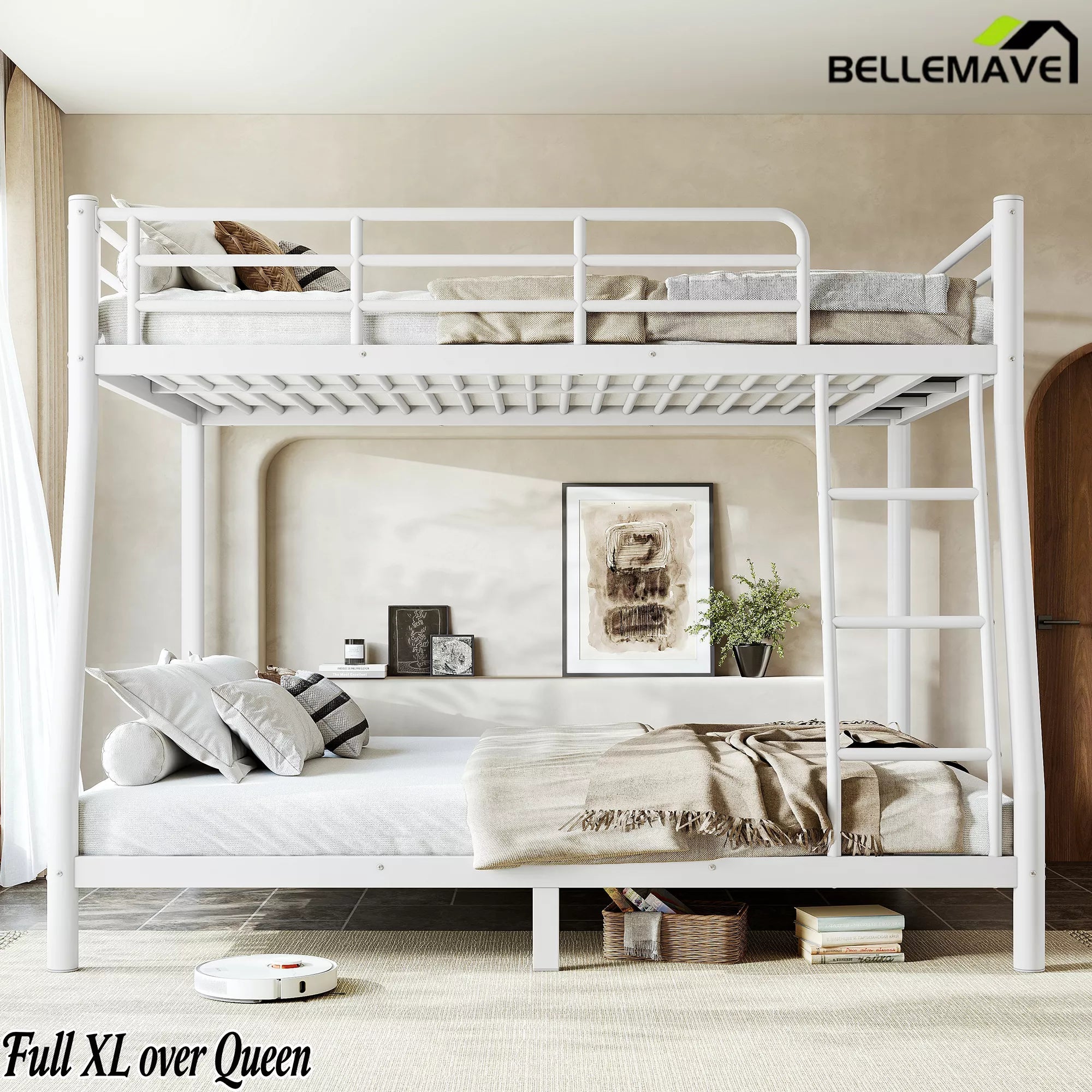 Bellemave® Metal Bunk Bed for Teens and Adults, Space Saving Heavy Duty Steel Frame with Round Tube Design, No Box Spring Needed - Bellemave