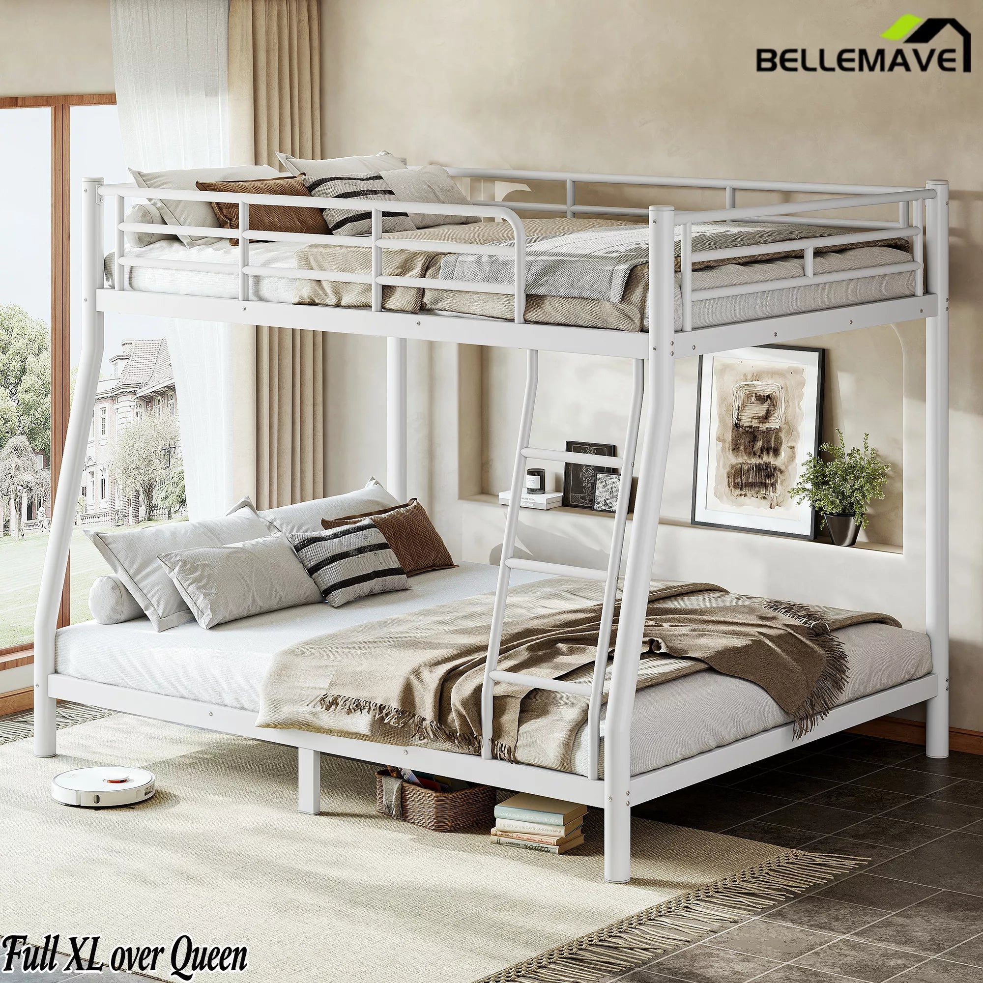 Bellemave® Metal Bunk Bed for Teens and Adults, Space Saving Heavy Duty Steel Frame with Round Tube Design, No Box Spring Needed - Bellemave