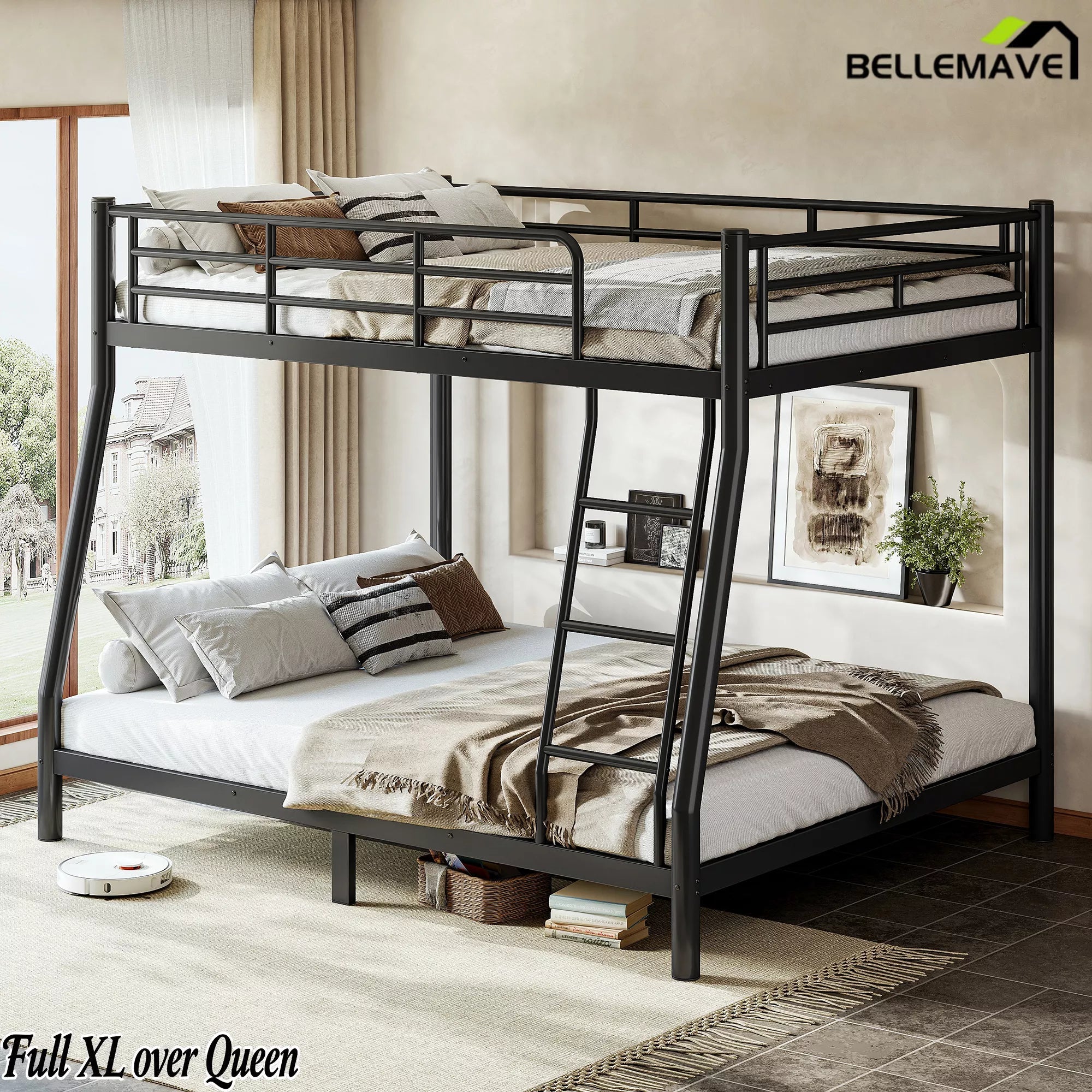 Bellemave® Metal Bunk Bed for Teens and Adults, Space Saving Heavy Duty Steel Frame with Round Tube Design, No Box Spring Needed - Bellemave
