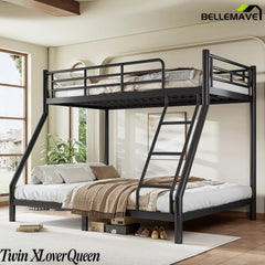 Bellemave® Metal Bunk Bed for Teens and Adults, Space Saving Heavy Duty Steel Frame with Round Tube Design, No Box Spring Needed - Bellemave