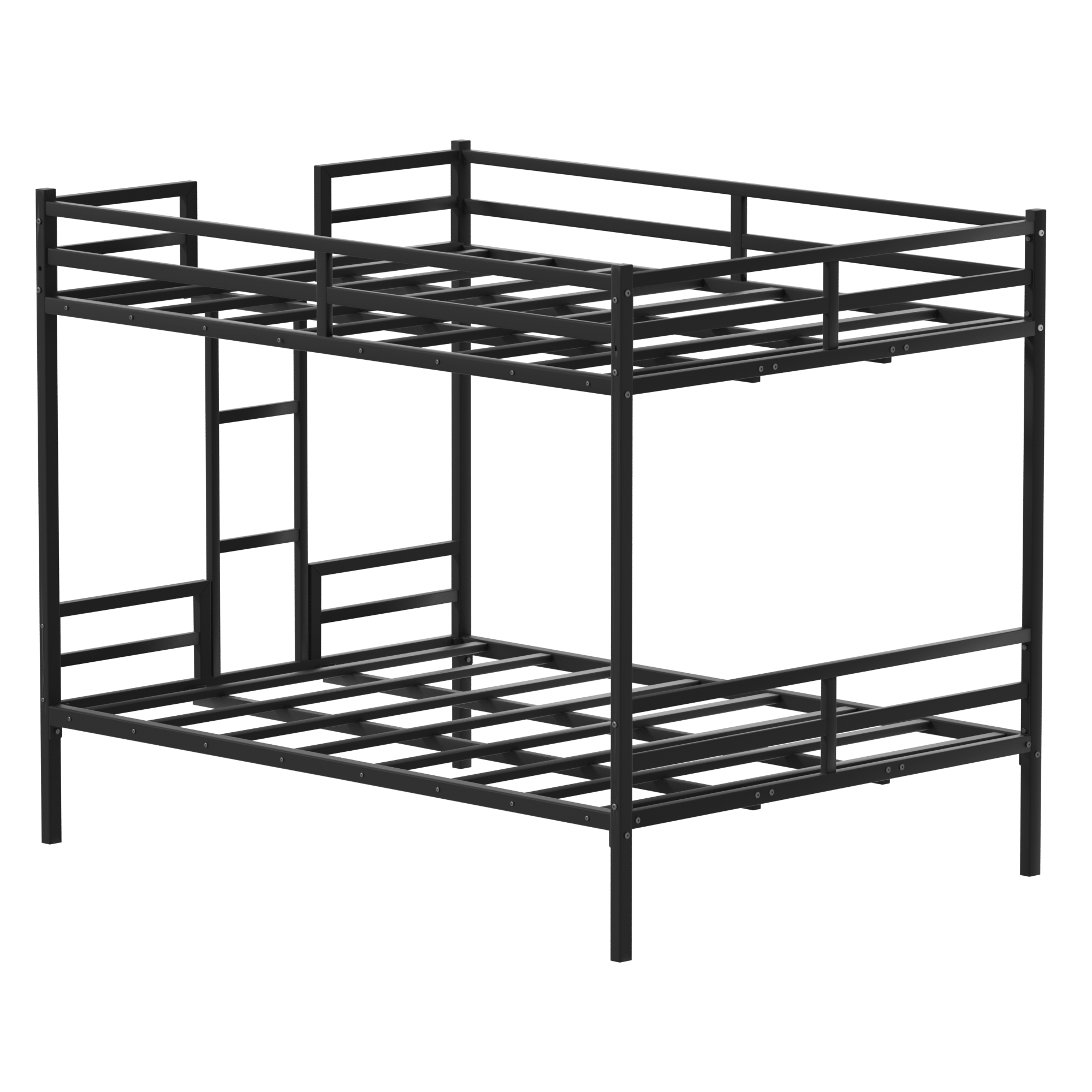 Bellemave® Metal Bunk Bed Queen Over Queen, Heavy Duty Bunk Beds with Ladders and Full - Length Guardrail, No Box Spring Needed, Easy Assemble, Black - Bellemave