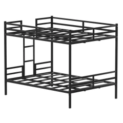 Bellemave® Metal Bunk Bed Queen Over Queen, Heavy Duty Bunk Beds with Ladders and Full - Length Guardrail, No Box Spring Needed, Easy Assemble, Black - Bellemave