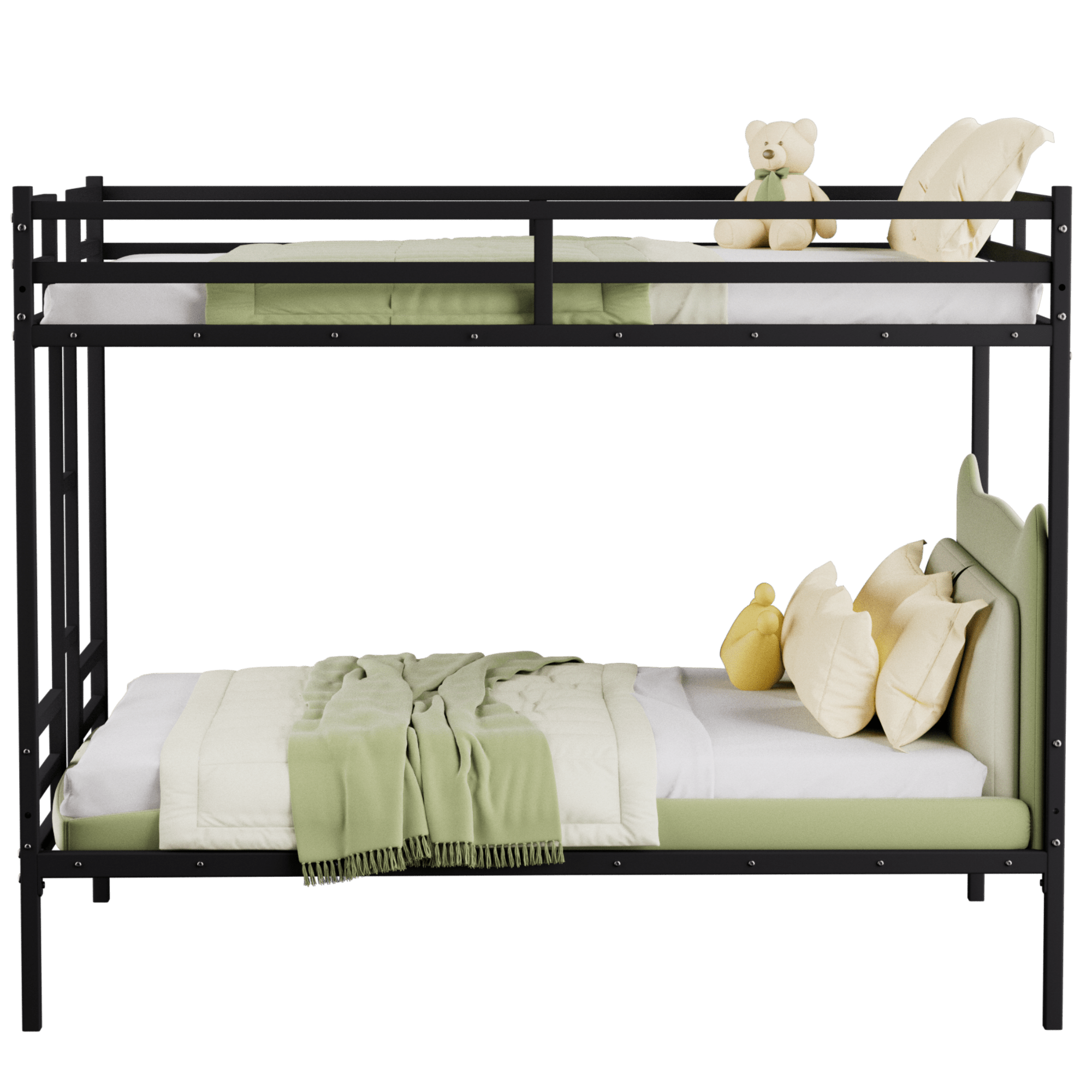 Bellemave® Metal Bunk Bed Queen Over Queen, Heavy Duty Bunk Beds with Ladders and Full - Length Guardrail, No Box Spring Needed, Easy Assemble, Black - Bellemave
