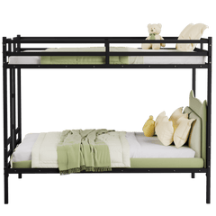 Bellemave® Metal Bunk Bed Queen Over Queen, Heavy Duty Bunk Beds with Ladders and Full - Length Guardrail, No Box Spring Needed, Easy Assemble, Black - Bellemave