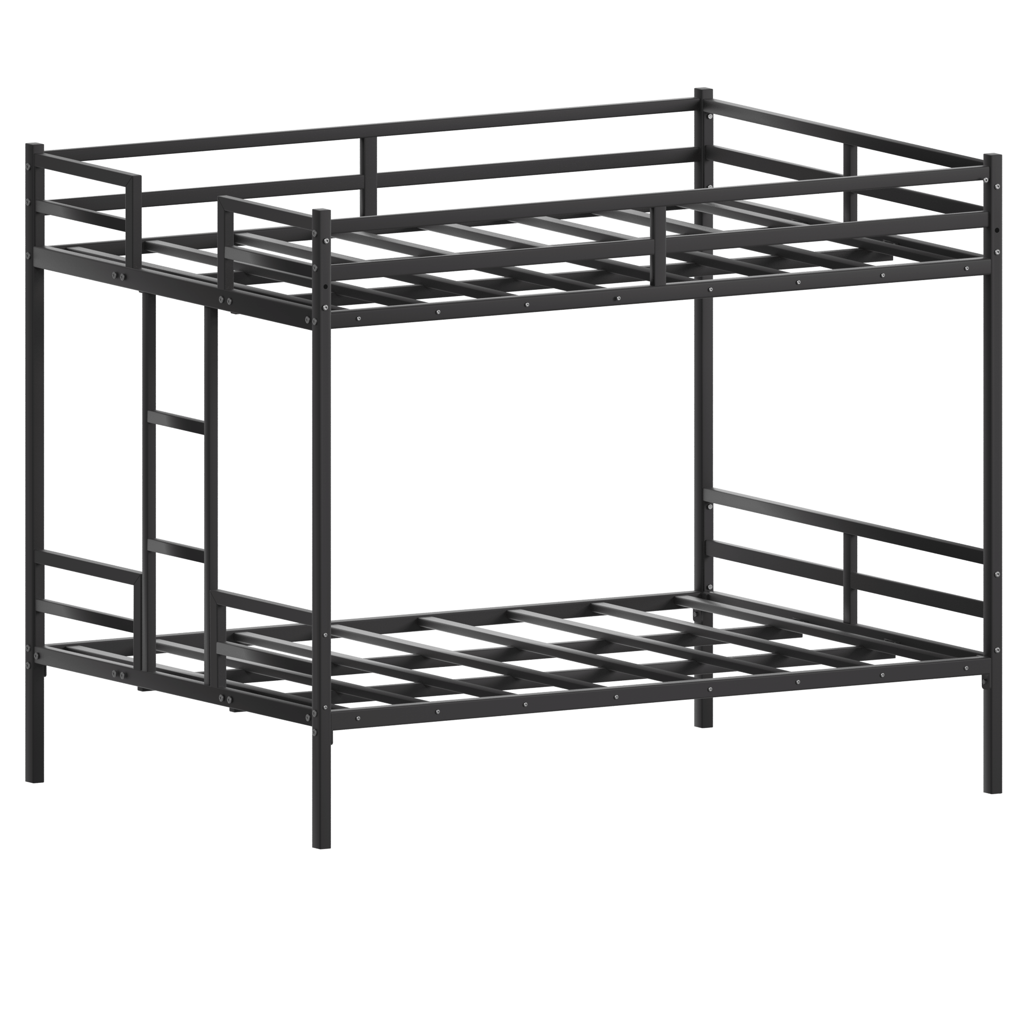 Bellemave® Metal Bunk Bed Queen Over Queen, Heavy Duty Bunk Beds with Ladders and Full - Length Guardrail, No Box Spring Needed, Easy Assemble, Black - Bellemave