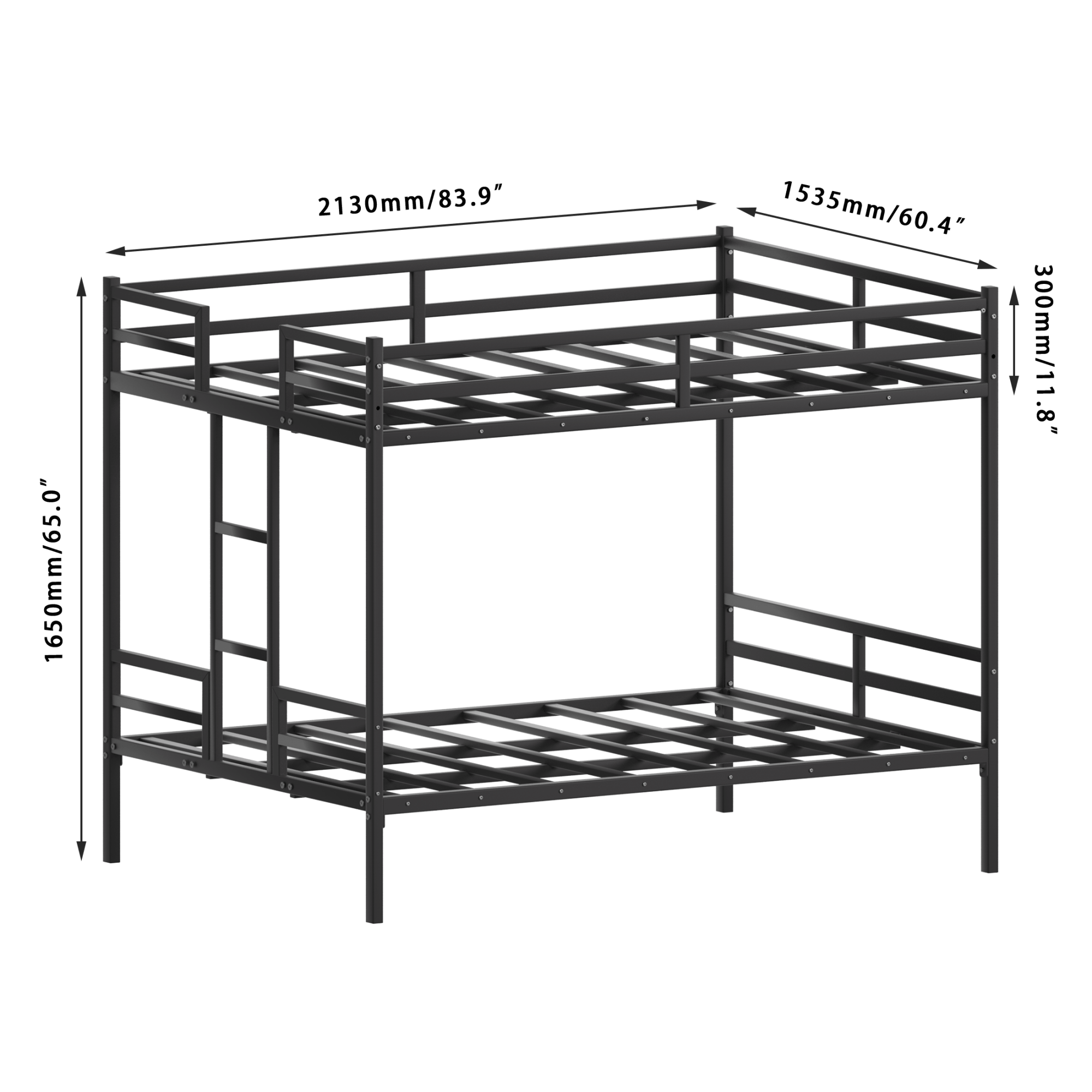 Bellemave® Metal Bunk Bed Queen Over Queen, Heavy Duty Bunk Beds with Ladders and Full - Length Guardrail, No Box Spring Needed, Easy Assemble, Black - Bellemave