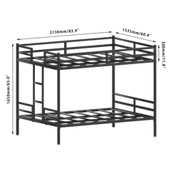Bellemave® Metal Bunk Bed Queen Over Queen, Heavy Duty Bunk Beds with Ladders and Full - Length Guardrail, No Box Spring Needed, Easy Assemble, Black - Bellemave