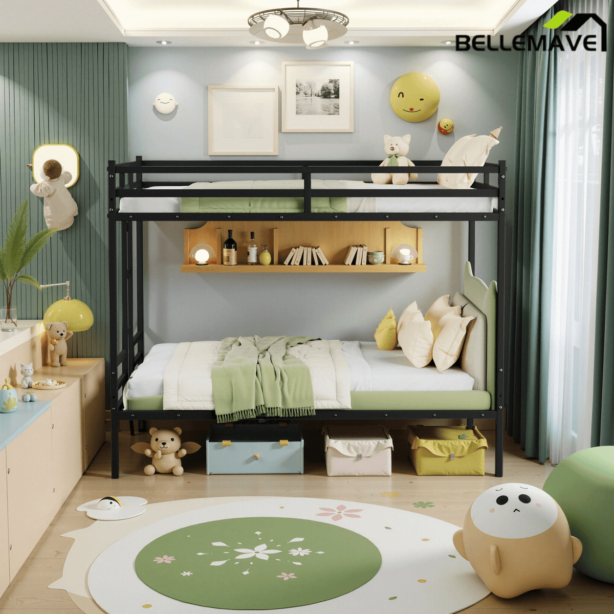 Bellemave® Metal Bunk Bed Queen Over Queen, Heavy Duty Bunk Beds with Ladders and Full - Length Guardrail, No Box Spring Needed, Easy Assemble, Black - Bellemave