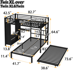 Bellemave® Metal Bunk Bed with Built - in Wardrobe, Trundle & Desk for Kids, Teens, Adults, Black - Bellemave