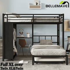 Bellemave® Metal Bunk Bed with Built - in Wardrobe, Trundle & Desk for Kids, Teens, Adults, Black - Bellemave
