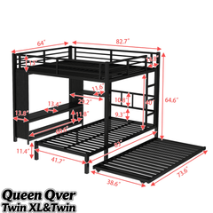 Bellemave® Metal Bunk Bed with Built - in Wardrobe, Trundle & Desk for Kids, Teens, Adults, Black - Bellemave