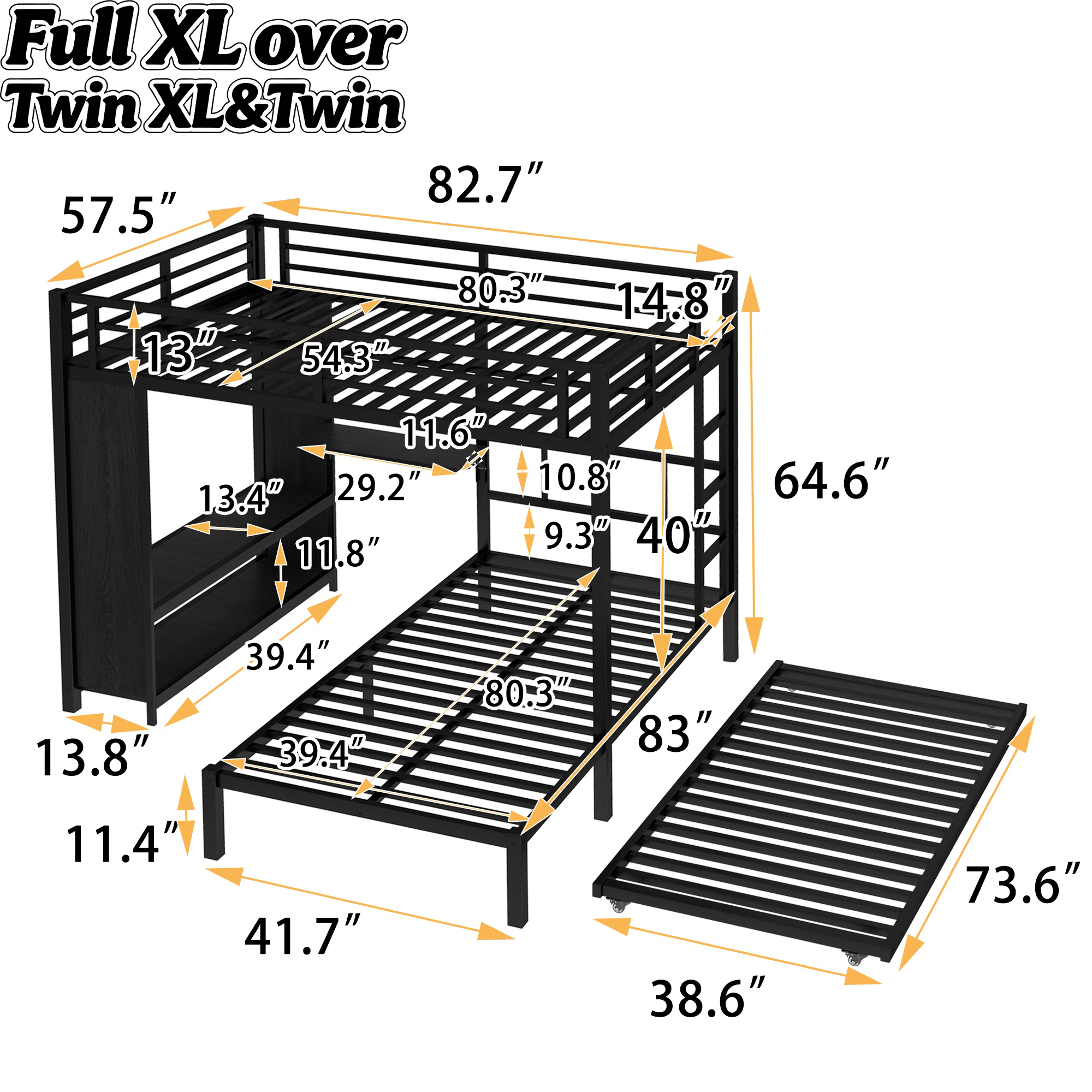 Bellemave® Metal Bunk Bed with Built - in Wardrobe, Trundle & Desk for Kids, Teens, Adults, Black - Bellemave
