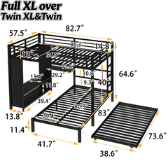 Bellemave® Metal Bunk Bed with Built - in Wardrobe, Trundle & Desk for Kids, Teens, Adults, Black - Bellemave