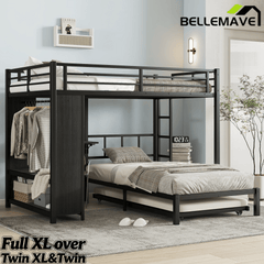 Bellemave® Metal Bunk Bed with Built - in Wardrobe, Trundle & Desk for Kids, Teens, Adults, Black - Bellemave