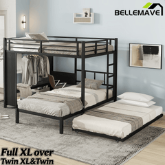 Bellemave® Metal Bunk Bed with Built - in Wardrobe, Trundle & Desk for Kids, Teens, Adults, Black - Bellemave