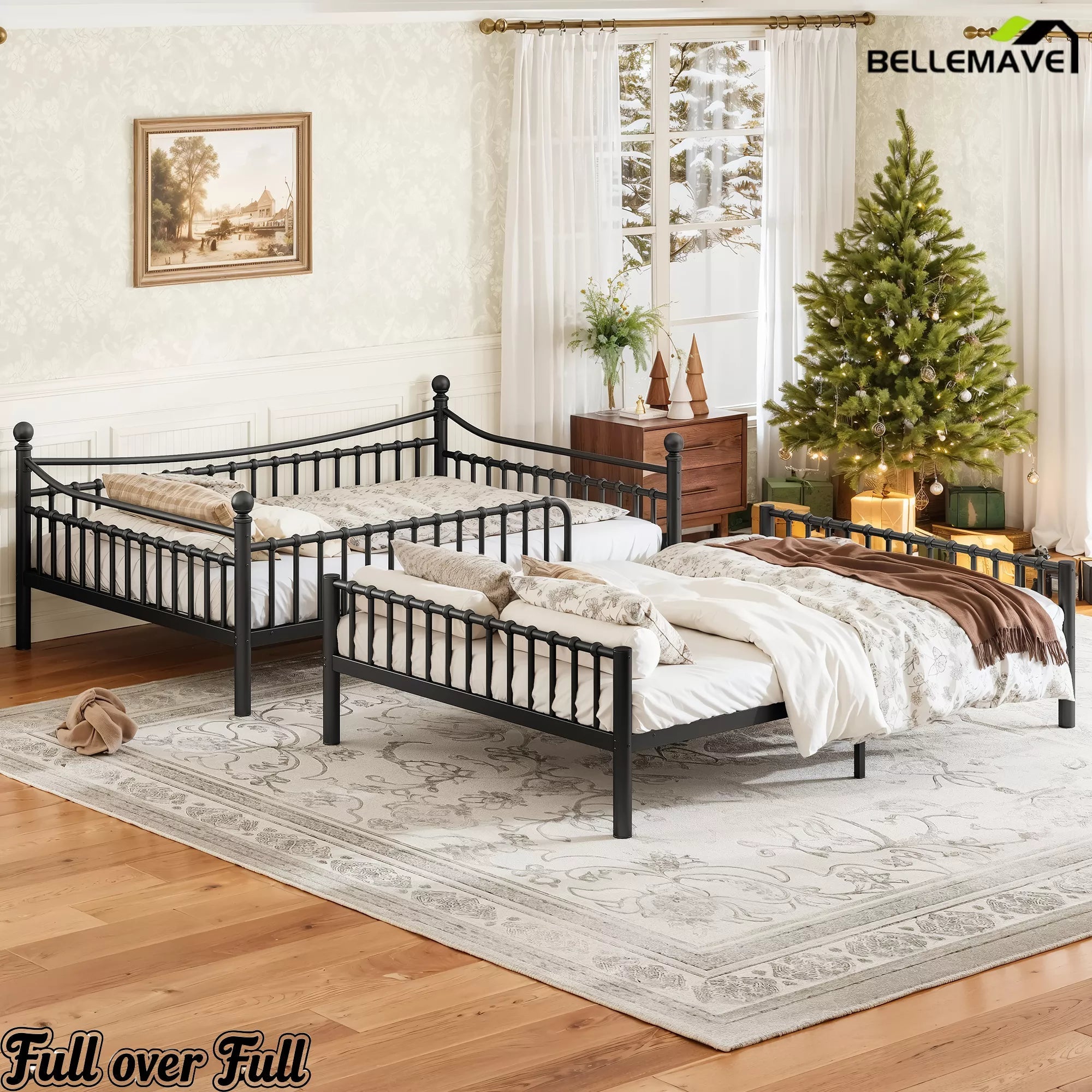 Bellemave® Metal Bunk Bed with Curved Guardrails, Space-Saving Bunk Bed Frame for Kids & Teens - Bellemave