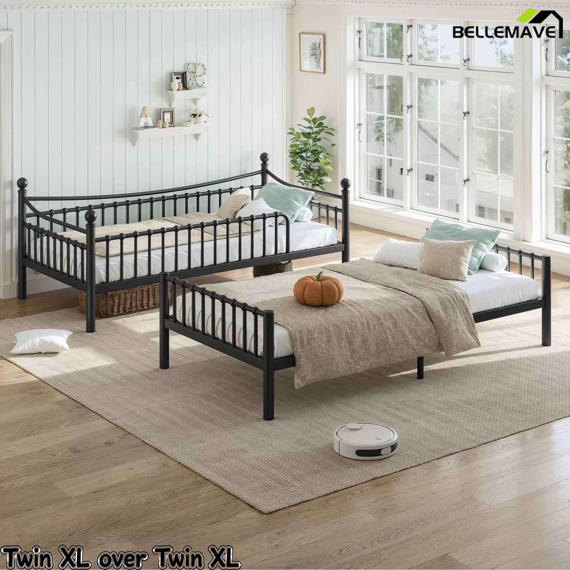 Bellemave® Metal Bunk Bed with Curved Guardrails, Space-Saving Bunk Bed Frame for Kids & Teens - Bellemave