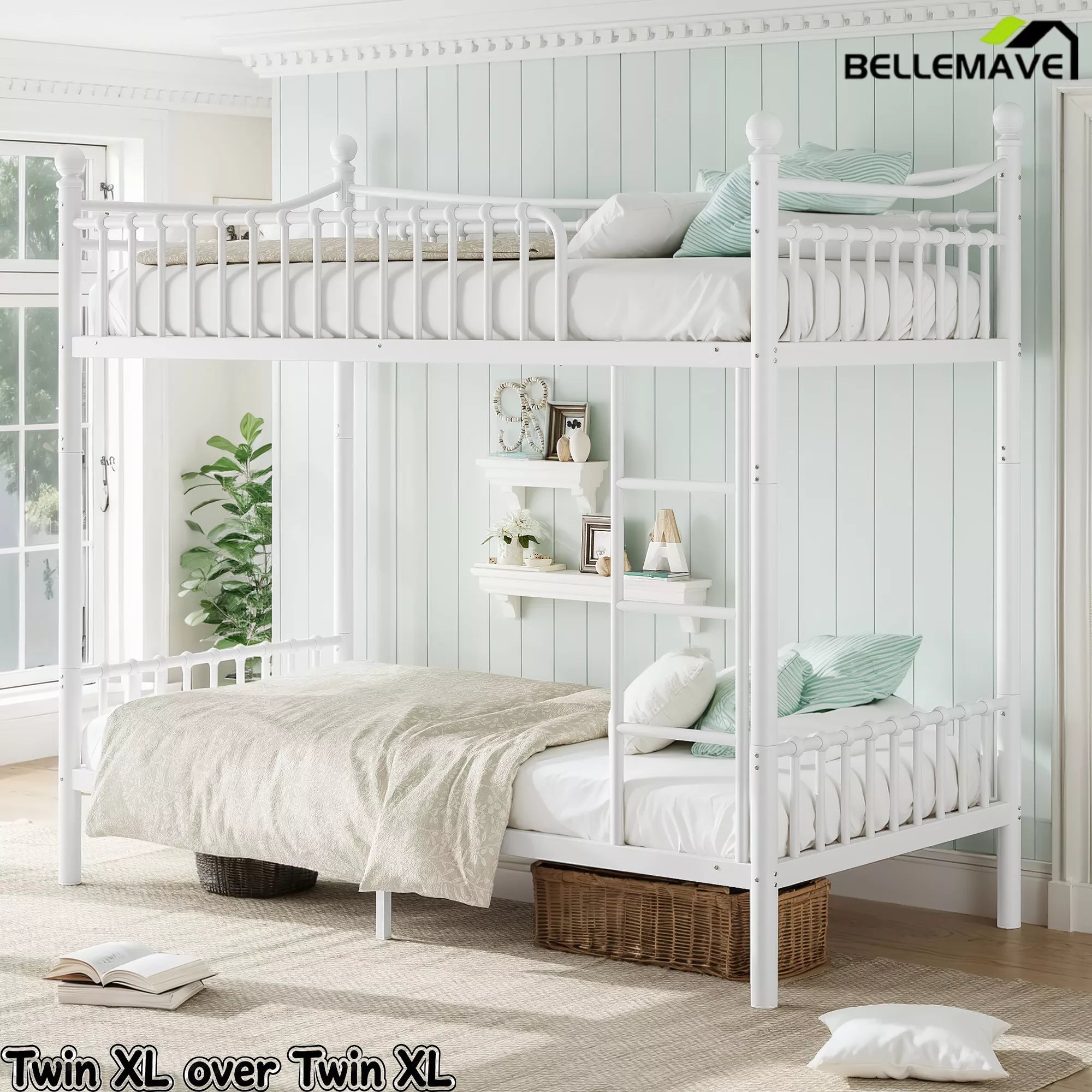 Bellemave® Metal Bunk Bed with Curved Guardrails, Space-Saving Bunk Bed Frame for Kids & Teens - Bellemave