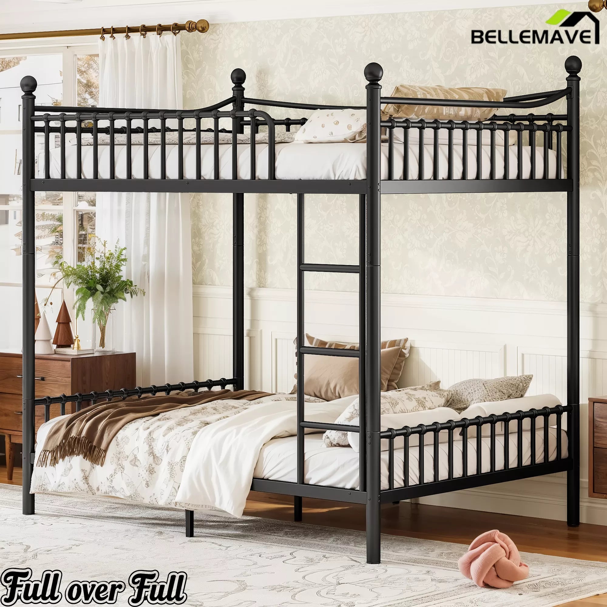 Bellemave® Metal Bunk Bed with Curved Guardrails, Space-Saving Bunk Bed Frame for Kids & Teens - Bellemave