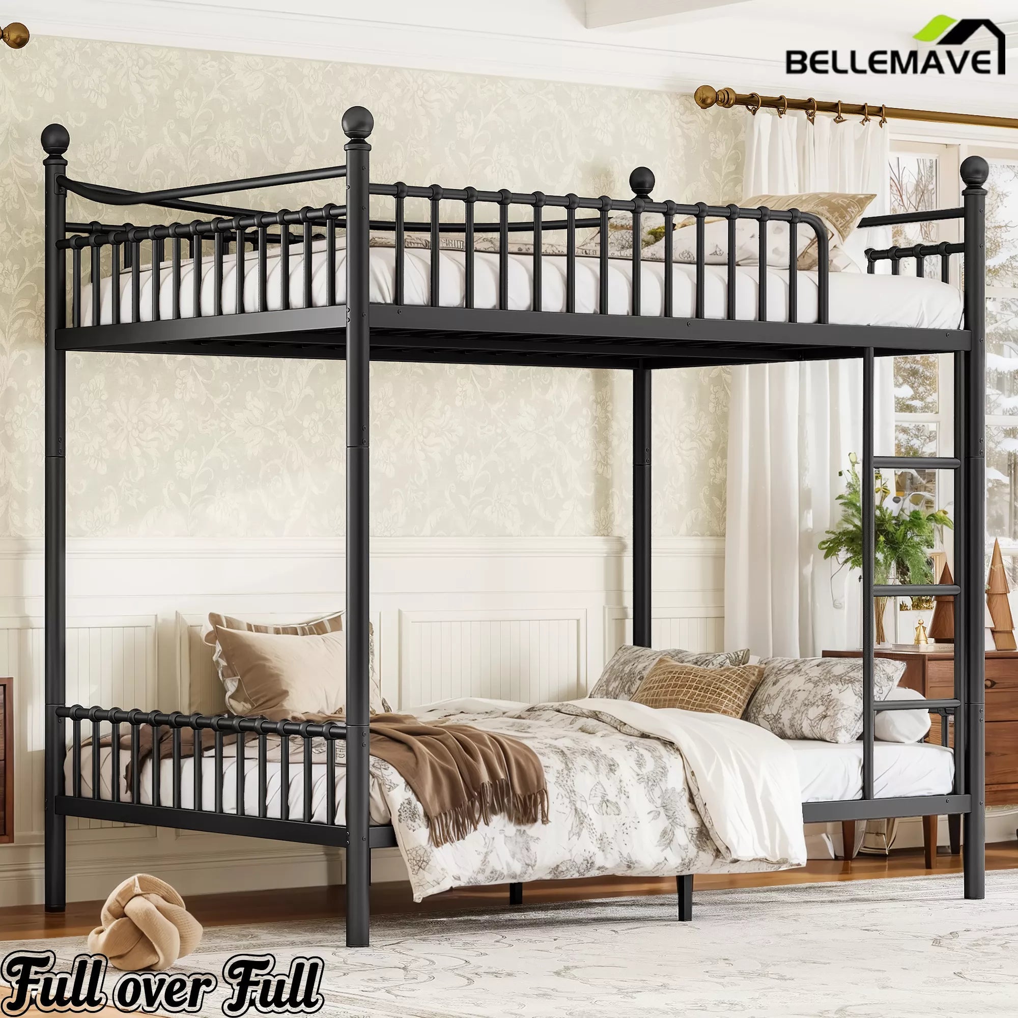 Bellemave® Metal Bunk Bed with Curved Guardrails, Space-Saving Bunk Bed Frame for Kids & Teens - Bellemave