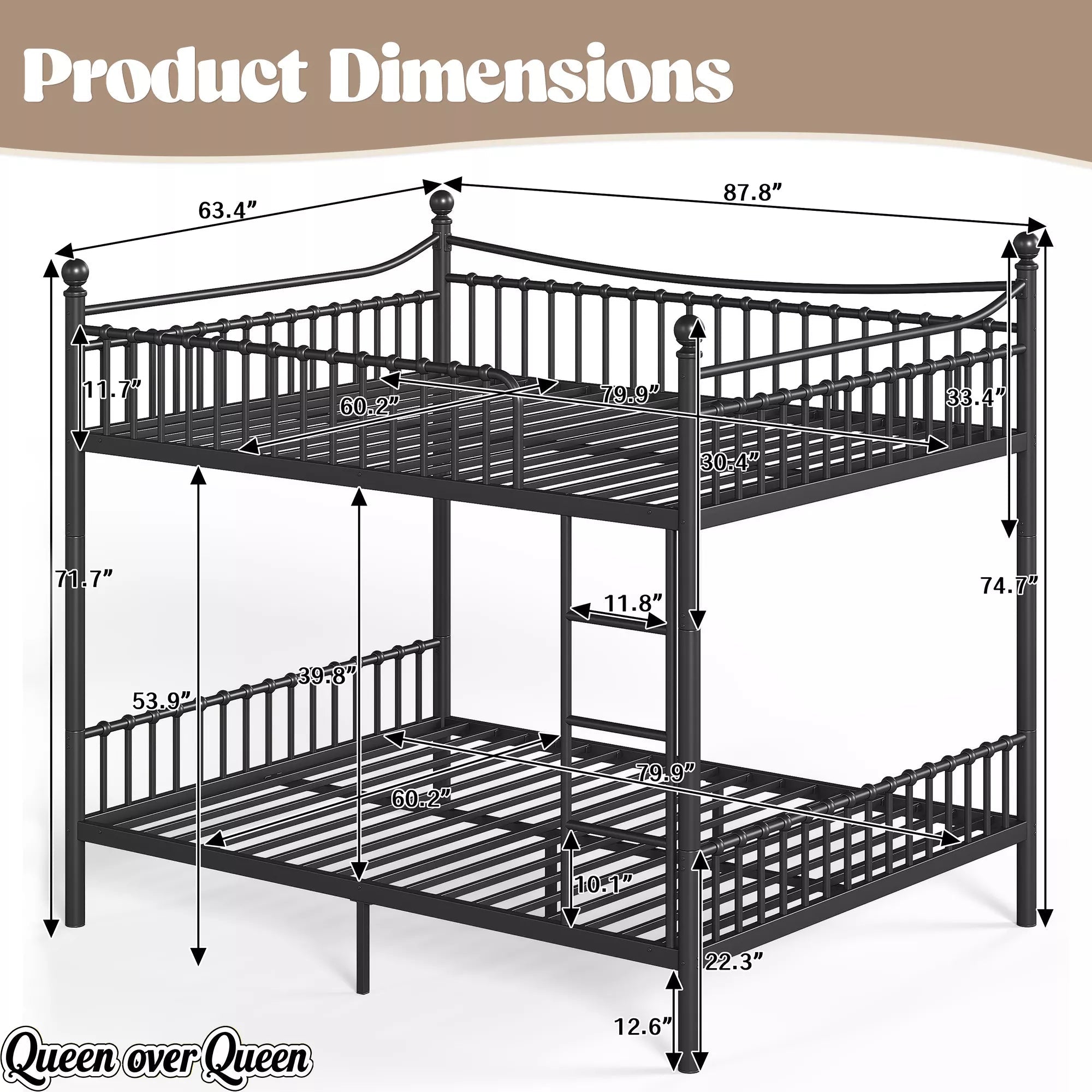 Bellemave® Metal Bunk Bed with Curved Guardrails, Space-Saving Bunk Bed Frame for Kids & Teens - Bellemave
