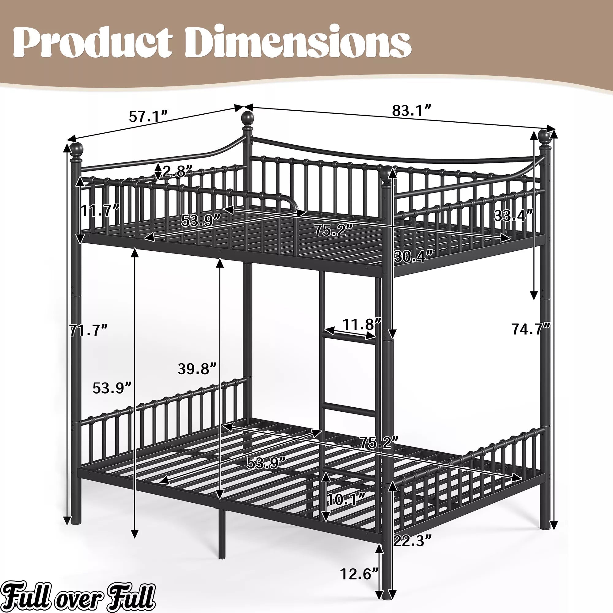 Bellemave® Metal Bunk Bed with Curved Guardrails, Space-Saving Bunk Bed Frame for Kids & Teens - Bellemave