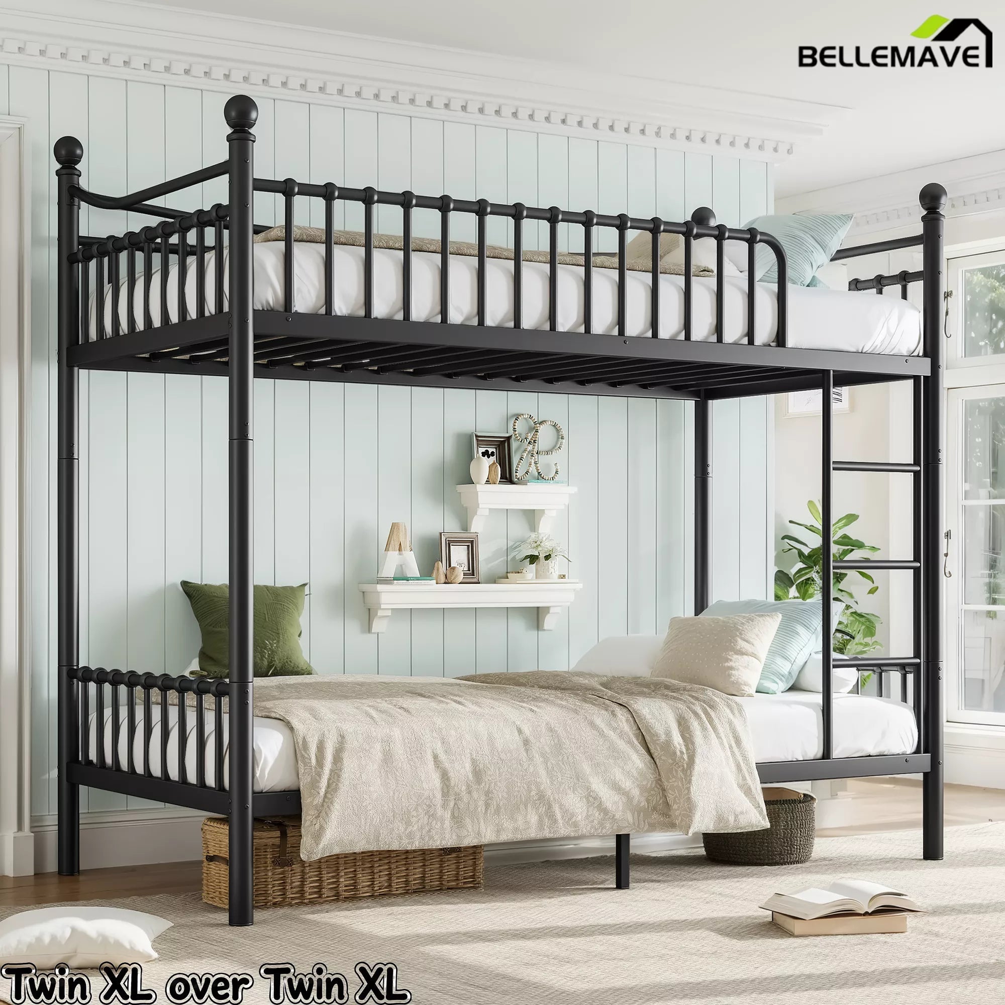 Bellemave® Metal Bunk Bed with Curved Guardrails, Space-Saving Bunk Bed Frame for Kids & Teens - Bellemave